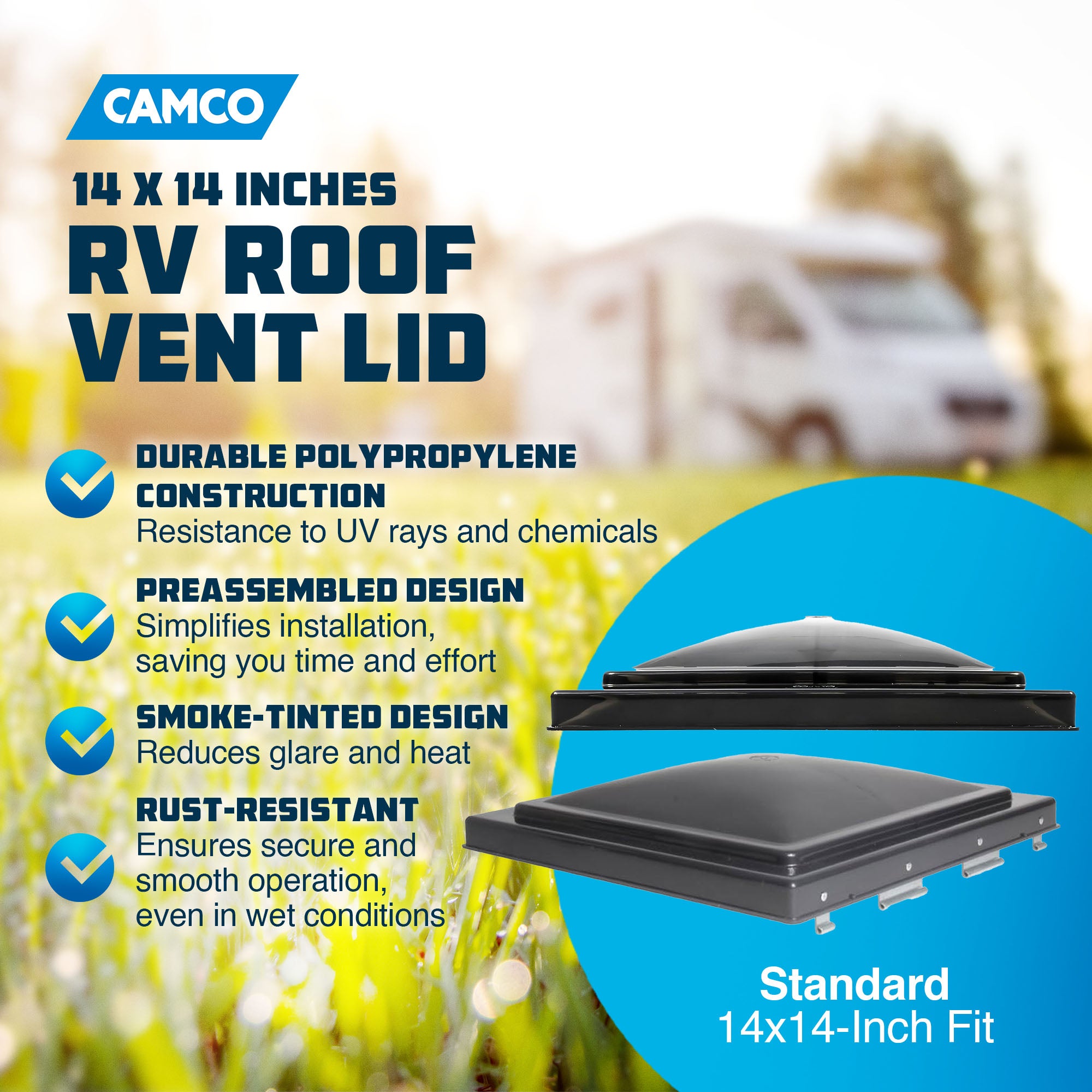 Camco Vent Lid for 14 x 14 Inch Vents Fits with Jensen Pre 1994 Models, Smoke - VMInnovations