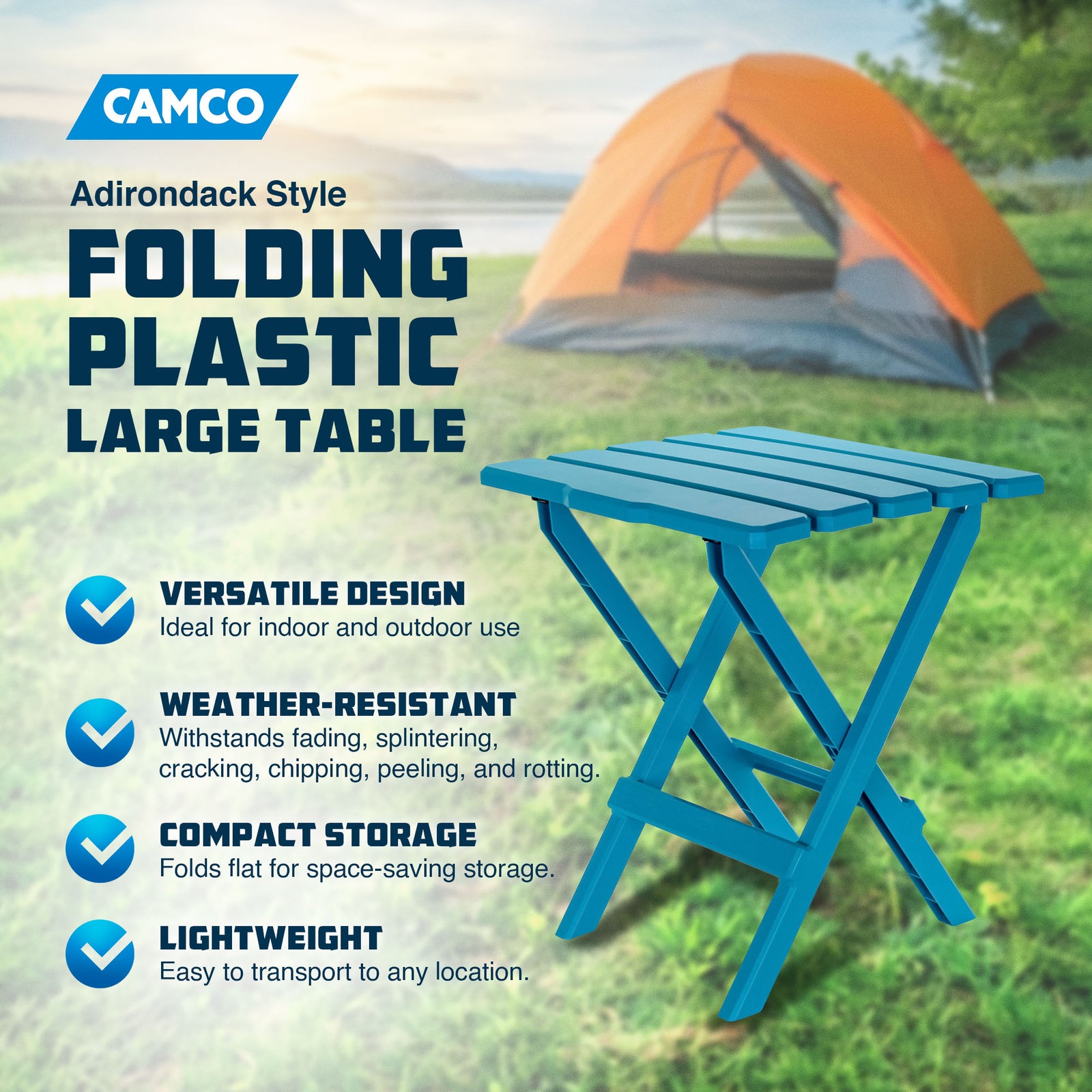 Camco Adirondack Folding Plastic Large Table, Indoor or Outdoor Use, Aqua (Used) - VMInnovations