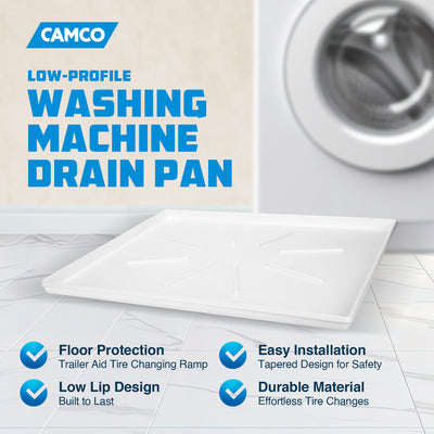 Camco Washing Machine Low Profile Drain Pan w/PVC Fitting & Locknut, White(Used) - VMInnovations
