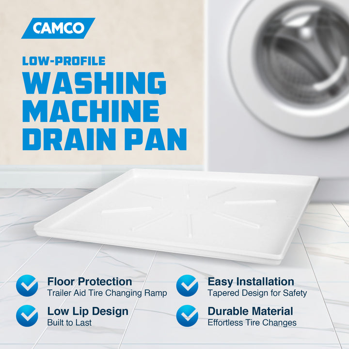 Camco Washing Low Profile Drain Pan with PVC Fitting and Locknut,White(Open Box) - VMInnovations
