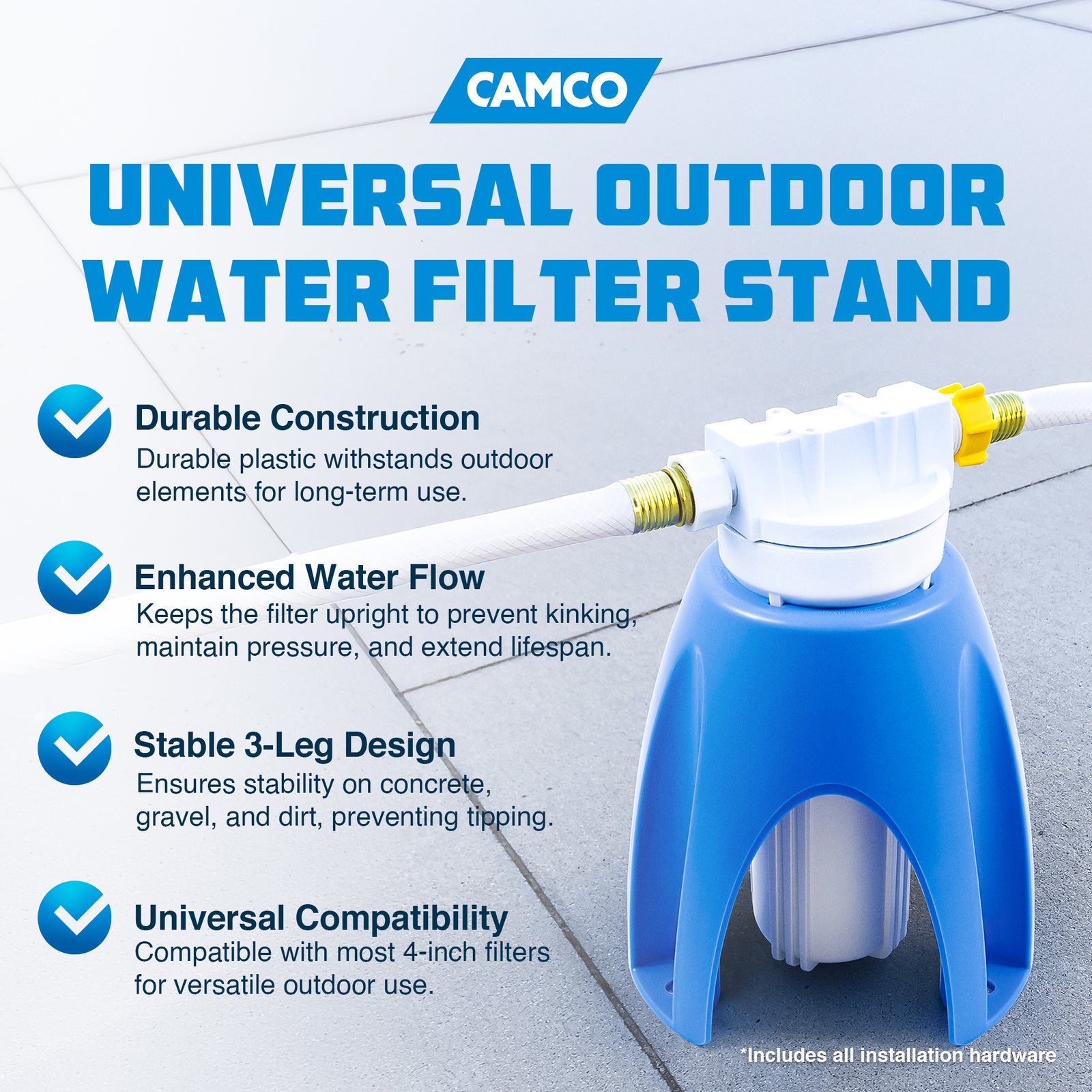 Camco Universal Outdoor Water Filter Stand for RV & Camper Accessories(Open Box) - VMInnovations