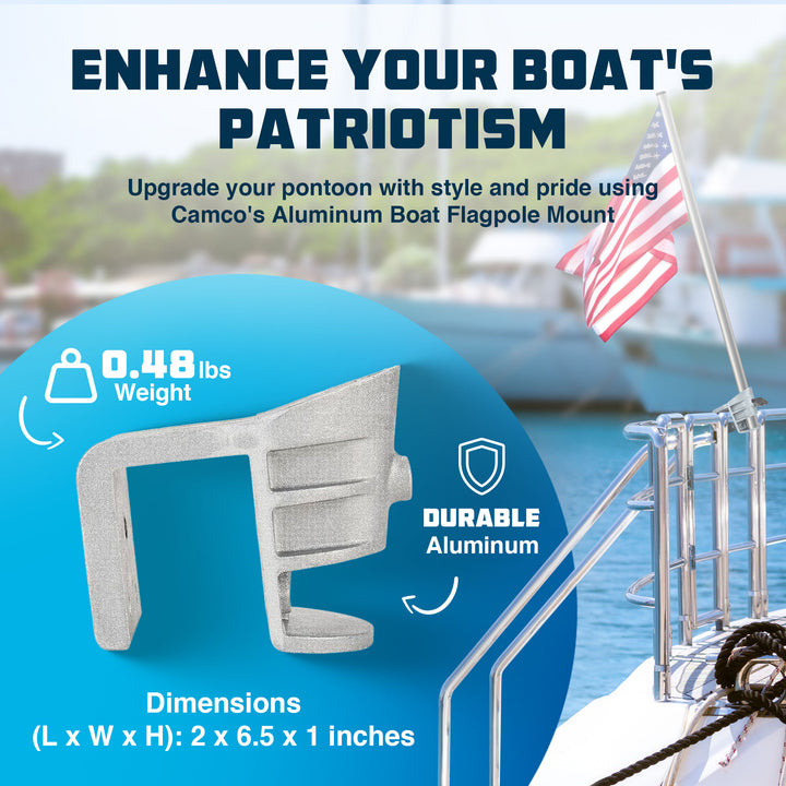Camco Pontoon Boat Flagpole w/Screws & Mounted Hardware,Brushed Nickel(Open Box)