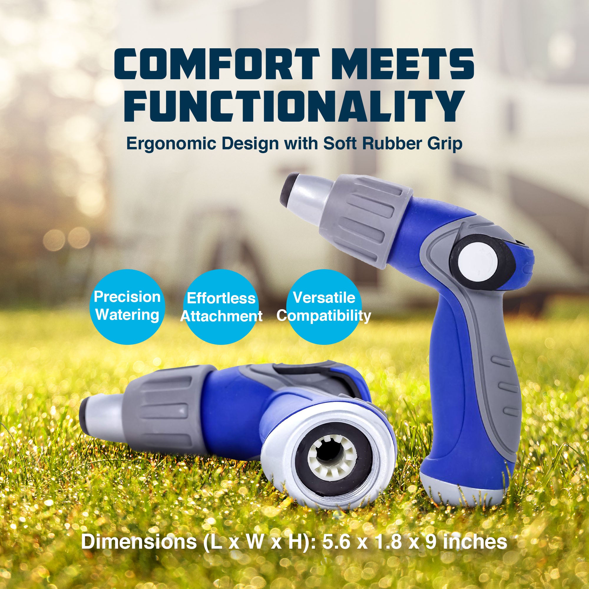 Camco Thumb Lever Flow Control Spray Nozzle w/Adjustable Patterns,Blue(Open Box) - VMInnovations