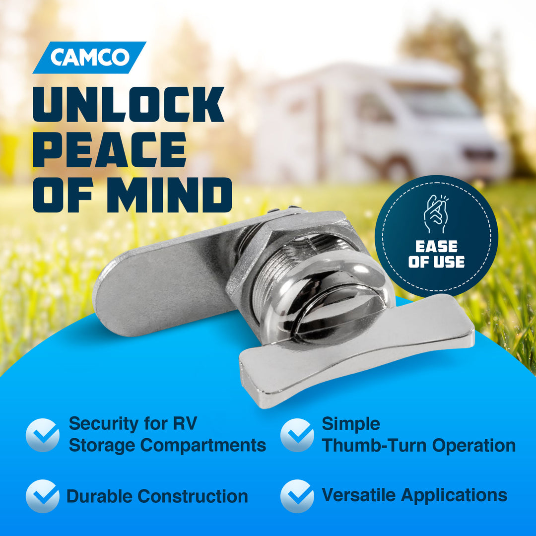 Camco 44333 Steel RV Thumb Operated Offset Cam Lock, 5/8 Inches Thick (Open Box)
