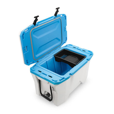Camco Cooler w/ Storage Tray and Bottle Opener, 30 Qt, Cyan & White (Open Box)
