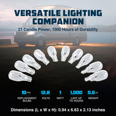 Camco Replacement 912 Interior Light Bulbs for Auto, RV, (10pk) (Open Box) - VMInnovations