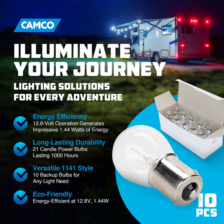 Camco 54788 Replacement 1141 Style Light Bulbs for Auto, (10 Pack) (Open Box)