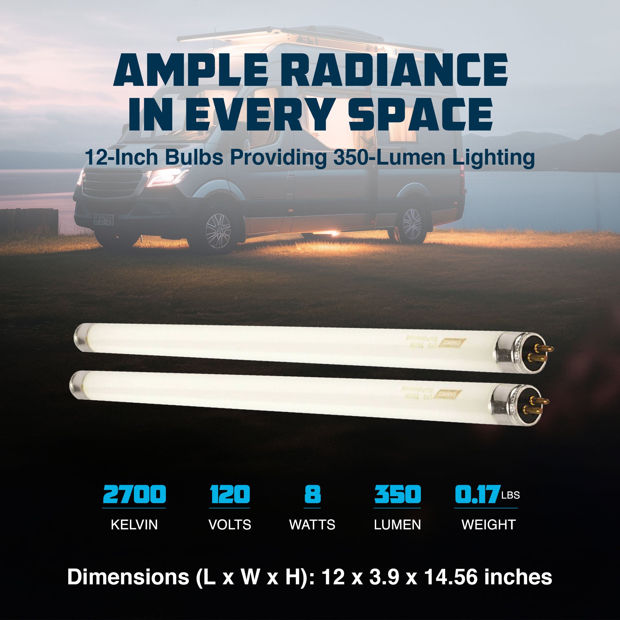 Camco 54880 F8T5/CW Fluorescent 8 Watt 350 Lumen 12 Inch Tubular Bulbs, 2 Pack - VMInnovations