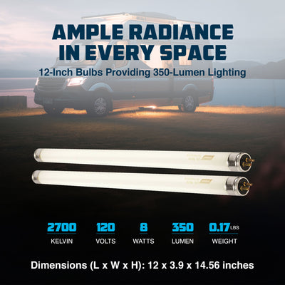 Camco 54880 F8T5/CW Fluorescent 8 Watt 350 Lumen 12 Inch Tubular Bulbs, 2 Pack - VMInnovations