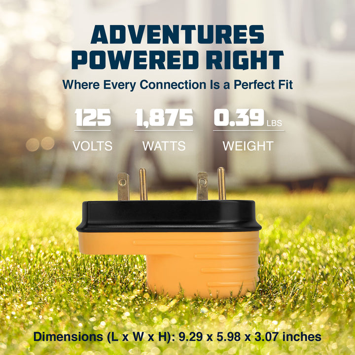 Camco 55225 Power Grip RV 125 Volt Two Plug 15 Amp to Single 30 Amp Adapter