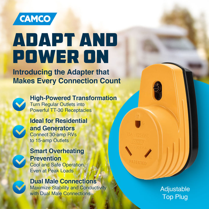 Camco 55225 Power Grip RV 125V Two Plug 15 Amp to Single 30 Amp Adapter (Used)