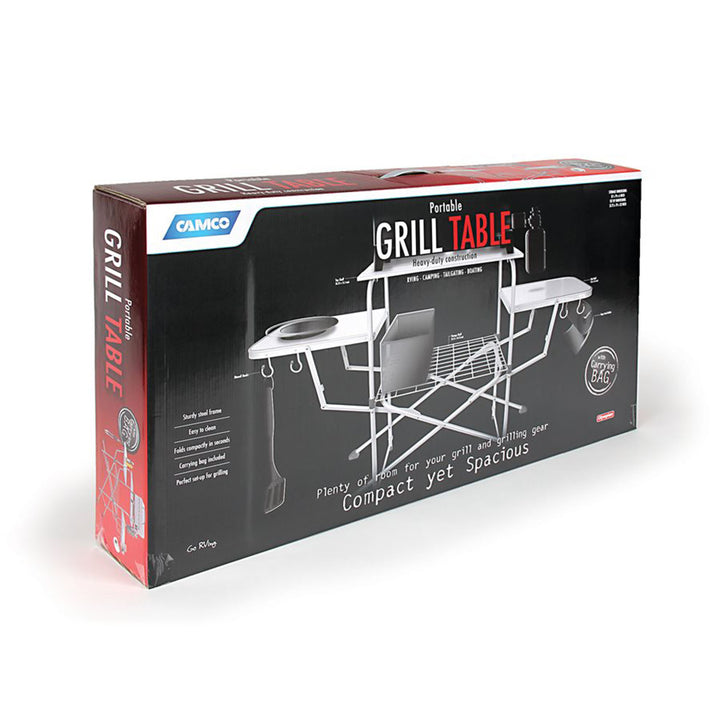 Camco Deluxe Folding Steel Grill Table with Side Tables, Hooks, Case (Open Box)