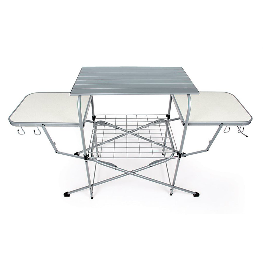 Camco Deluxe Folding Steel Grill Table with Side Tables, Hooks, Case (Open Box)