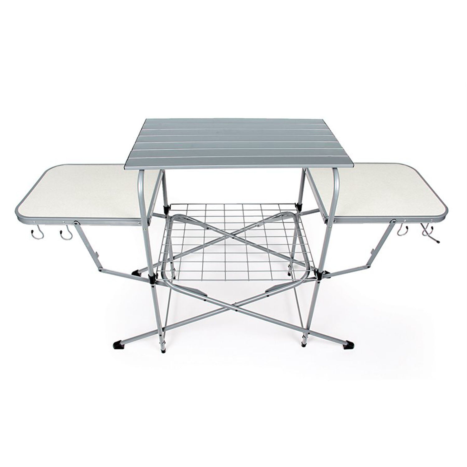 Camco Deluxe Folding Steel Grill Table with Side Tables, Hooks, Case (Open Box) - VMInnovations