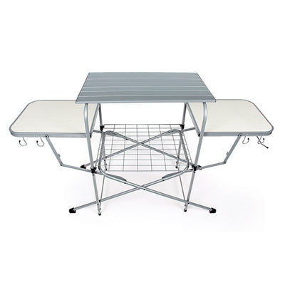 Camco Deluxe Folding Steel Grill Table with Side Tables, Hooks, Case (Open Box) - VMInnovations