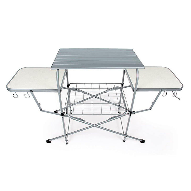 Camco Deluxe Folding Steel Grill Table with Side Tables, Hooks, Case (For Parts)