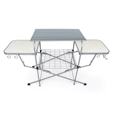 Camco Deluxe Folding Steel Grill Table with Side Tables, Hooks, Case (Open Box)