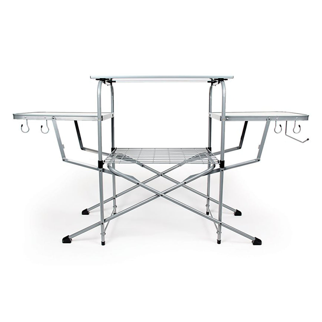 Camco Deluxe Folding Steel Grill Table with Side Tables, Hooks, Case (Open Box)