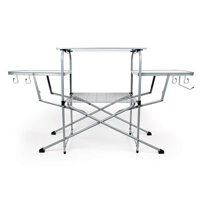 Camco Deluxe Folding Steel Grill Table with Side Tables, Hooks, Case (Open Box) - VMInnovations
