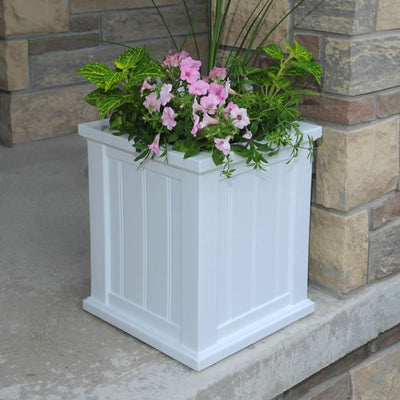 Mayne Cape Cod Large 16 In Square Plastic Outdoor Flower Pot Planter Box, White