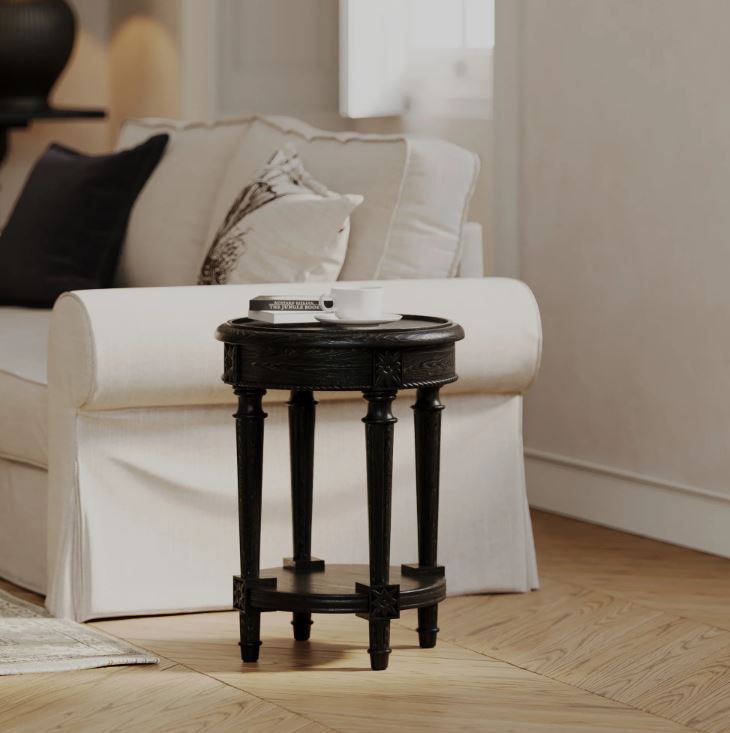 Maven Lane Pullman Traditional Round Wooden Side Table, Black, Set of 4