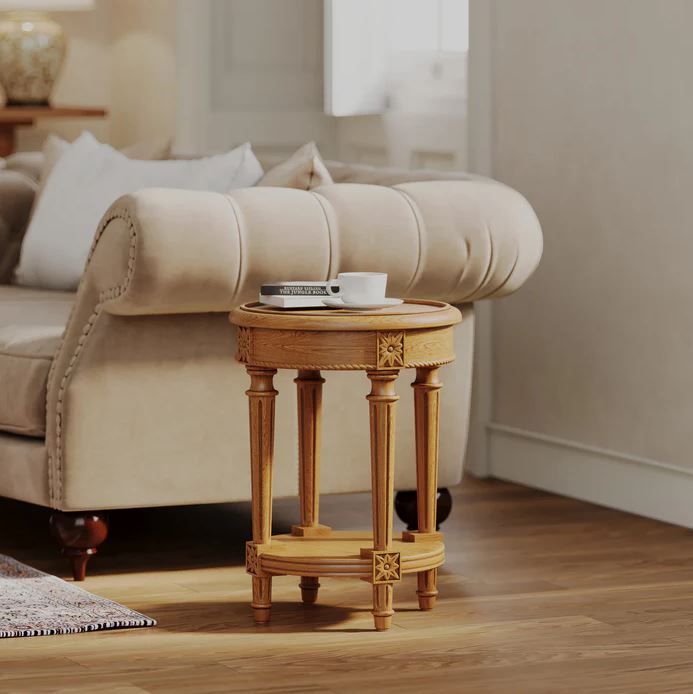 Maven Lane Pullman Traditional Round Wooden Side Table, Set of 4