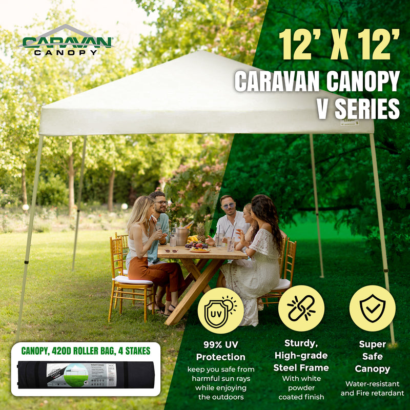 Caravan Canopy V Series 12 by 12 Foot Outdoor Shade Instant Canopy Kit, White