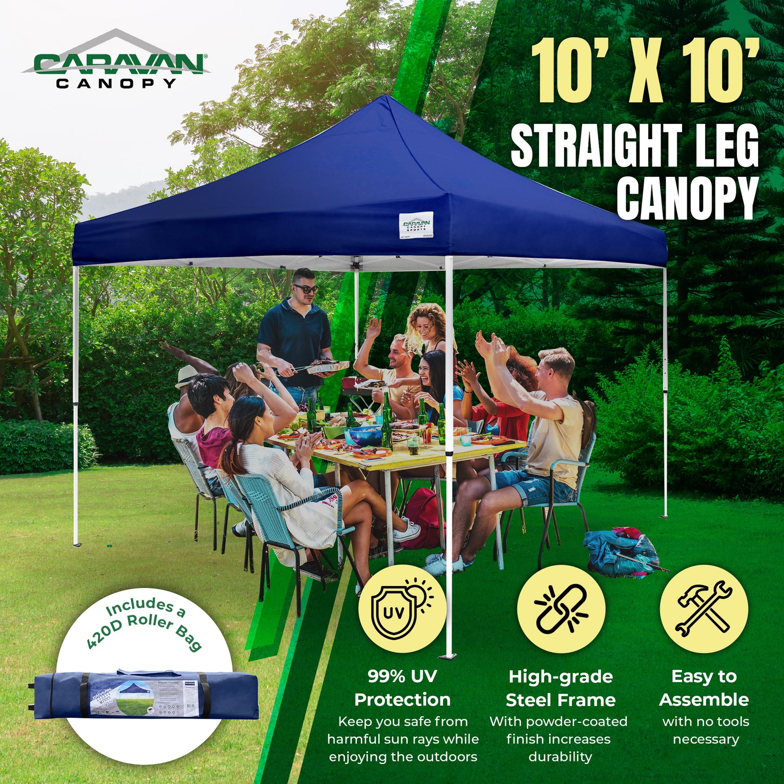 Caravan Canopy M Series Pro 2 10 x 10 Foot Shade Tent w/ Roller Bag, Navy Blue - VMInnovations