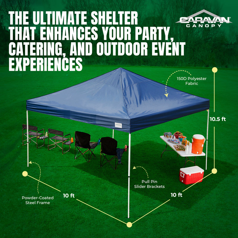 Caravan Canopy M Series Pro 2 10 x 10 Foot Shade Tent w/ Roller Bag, Navy Blue
