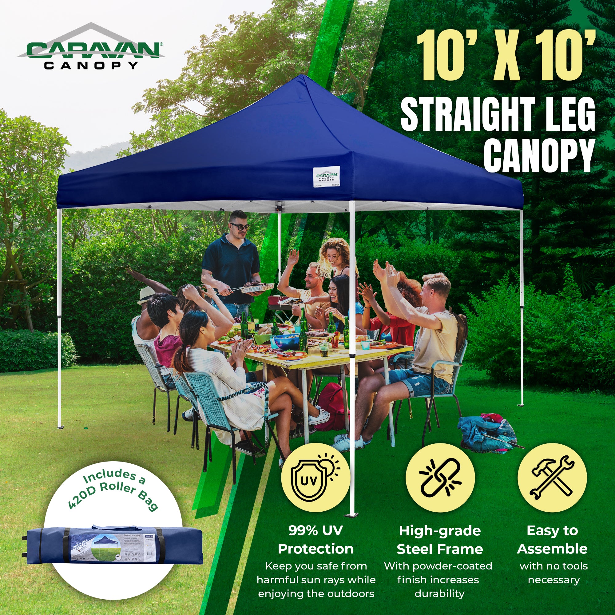M Series Pro 2 10 x 10 Foot Shade Tent w/ Roller Bag, Navy Blue (Open Box)