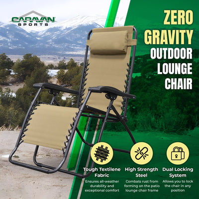 Caravan Zero Gravity Outdoor Folding Camping Patio Lounge Chair, Beige(Open Box)