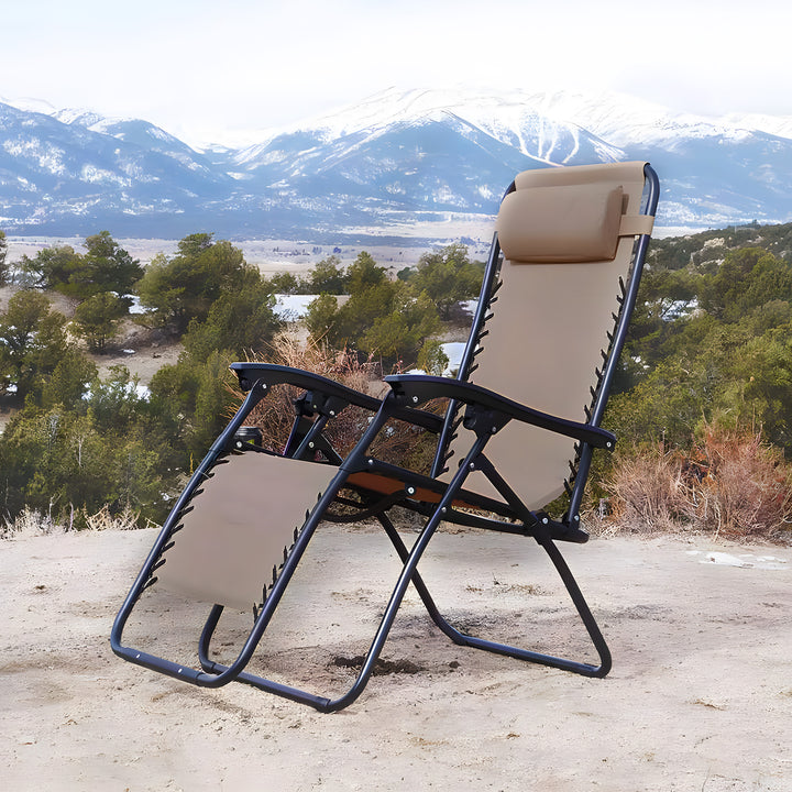 Caravan Sports Zero Gravity Outdoor Folding Camping Patio Lounge Chair, Beige