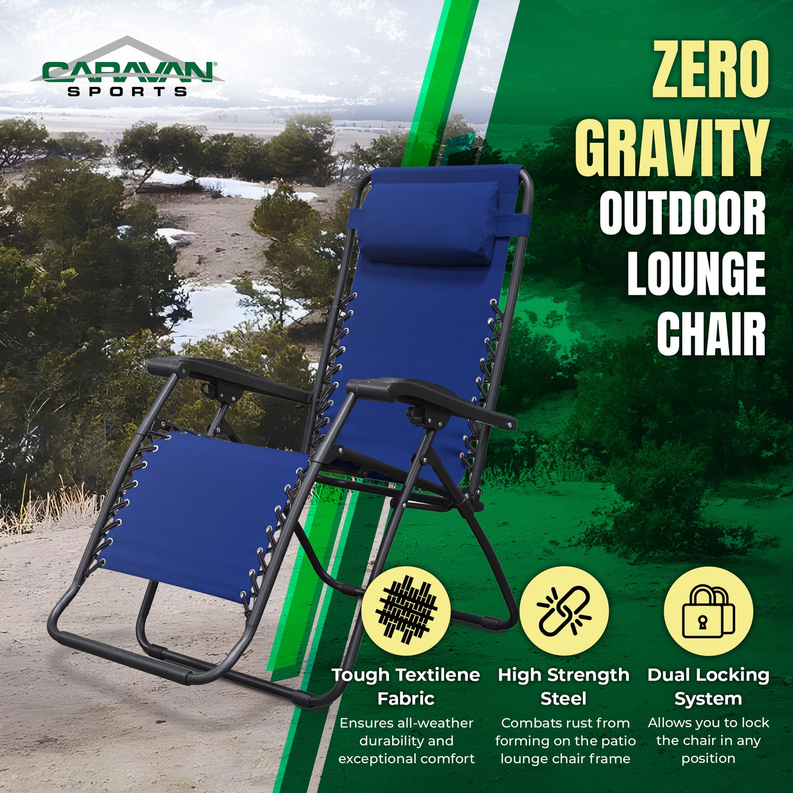 Caravan Sports Zero Gravity Outdoor Folding Camping Patio Lounge Chair, Blue - VMInnovations