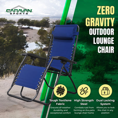 Caravan Sports Zero Gravity Outdoor Folding Camping Patio Lounge Chair, Blue - VMInnovations