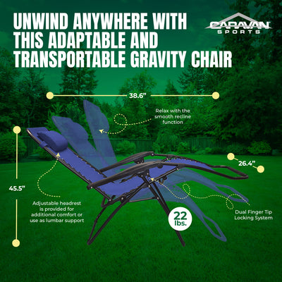 Caravan Sports Zero Gravity Folding Camping Patio Lounge Chair, Blue (Used) - VMInnovations