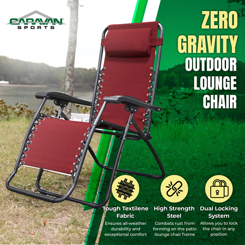 Caravan Sports Zero Gravity Outdoor Folding Camping Patio Lounge Chair, Burgundy