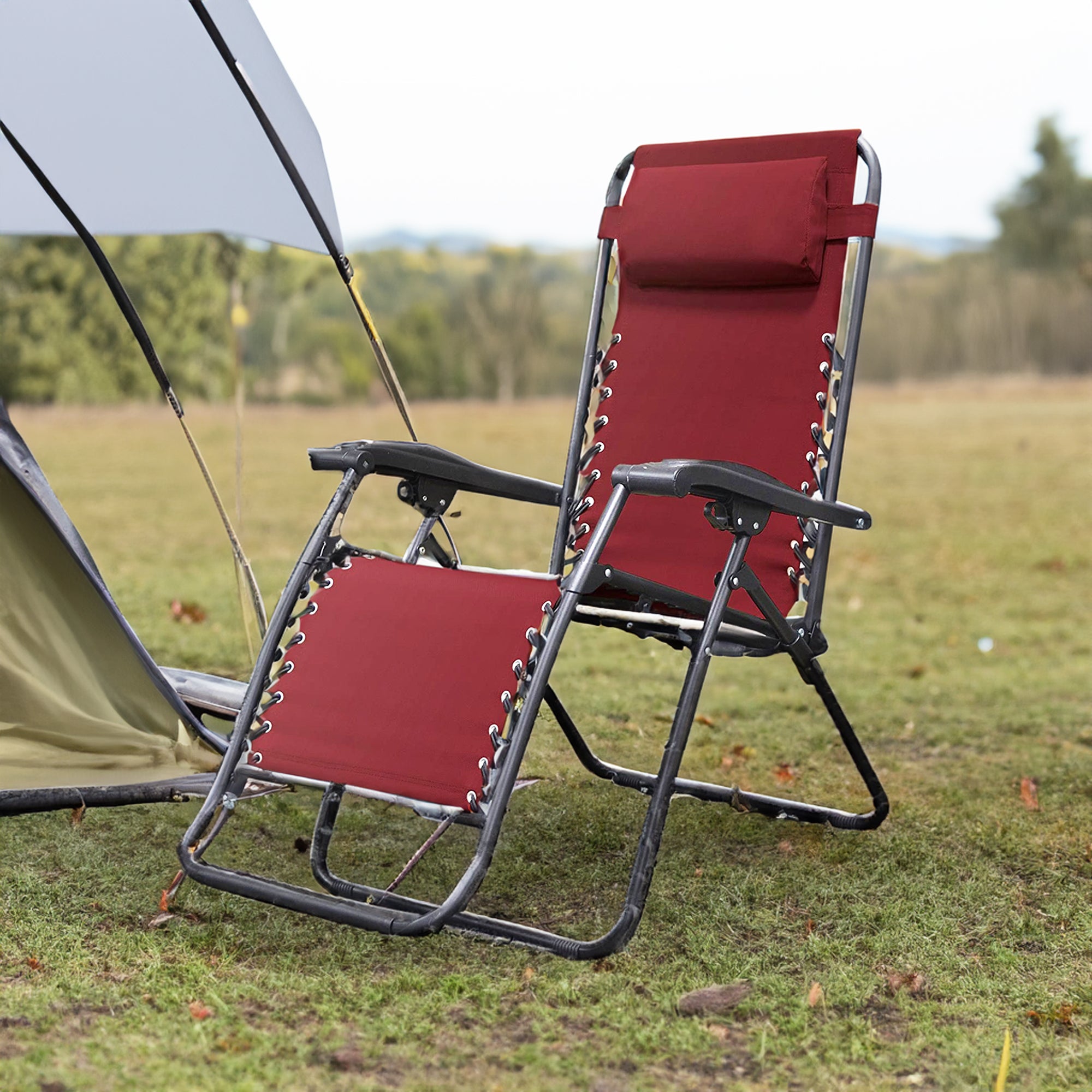 Caravan Sports Zero Gravity Outdoor Folding Camping Patio Lounge Chair, Burgundy - VMInnovations