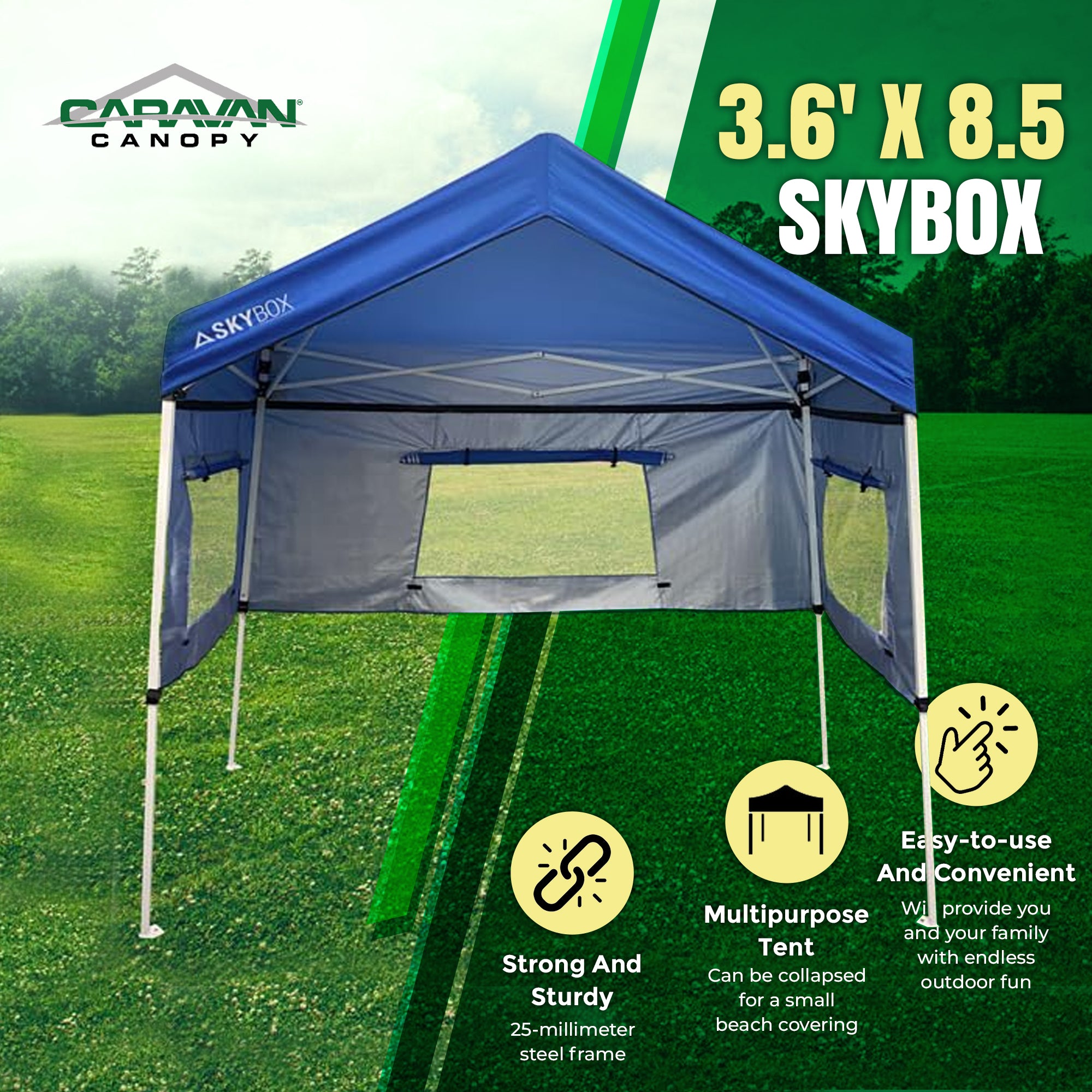 Caravan Canopy Skybox 3.2' x 6.5' Instant Steel Sport Shelter, Blue (Open Box) - VMInnovations