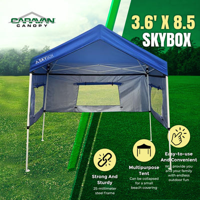 Caravan Canopy Skybox 3.2' x 6.5' Instant Steel Sport Shelter, Blue (Open Box) - VMInnovations