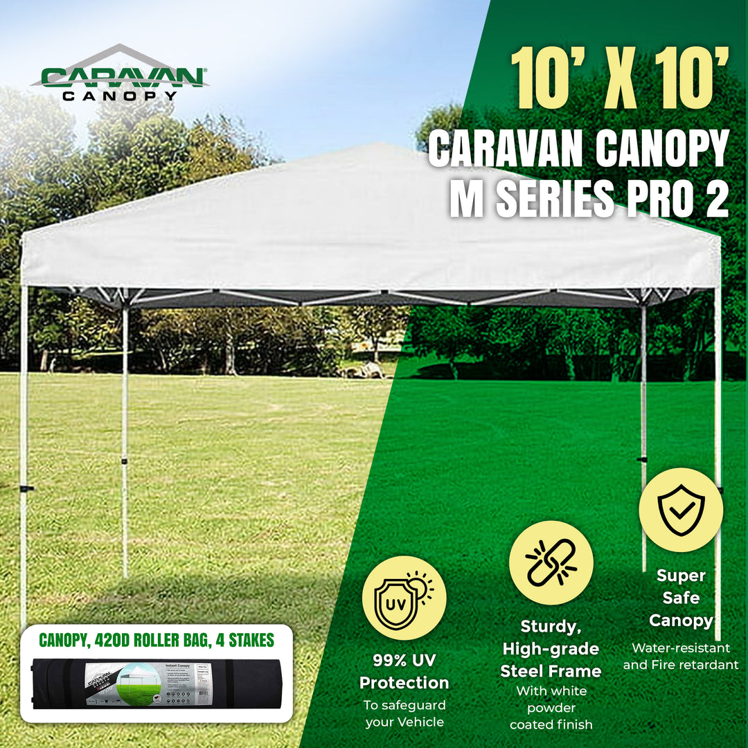 Caravan Canopy M Series Pro 2 10 x 10 ft Straight Leg Pop-Up Canopy Tent, White