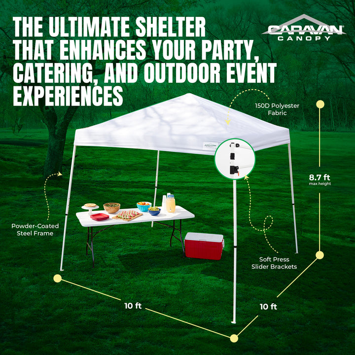 Caravan Canopy V Series 2 10' x 10' Entry Level Angled Leg Canopy, White (Used) - VMInnovations