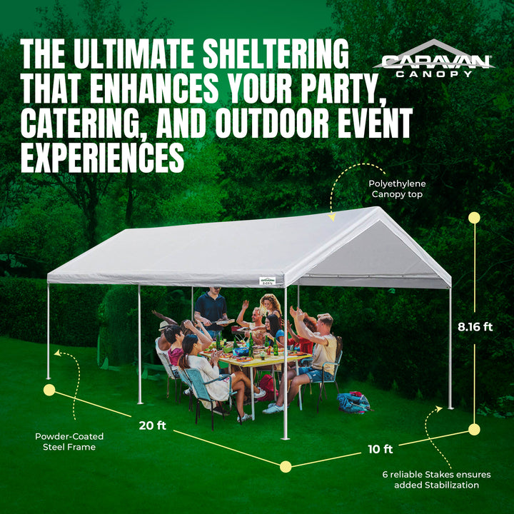 Caravan Canopy Domain 10 x 20 Foot Straight Leg Instant Canopy Tent Set, White