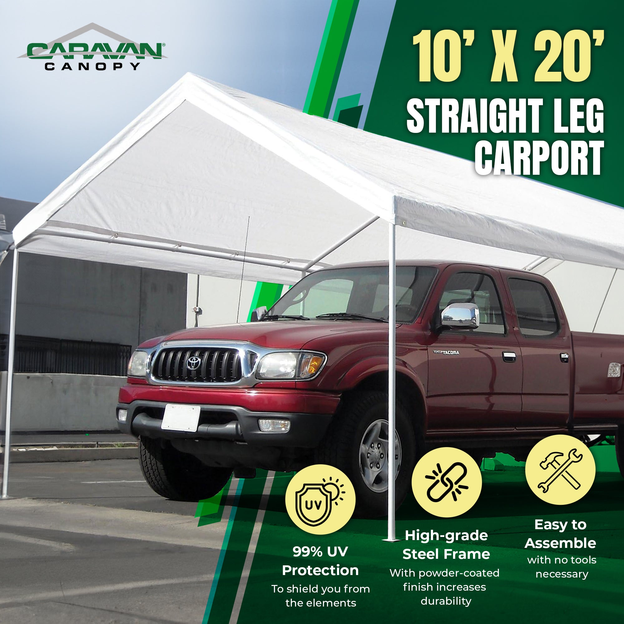 Caravan Canopy Domain 10 x 20 Foot Straight Leg Instant Canopy Tent Set, White