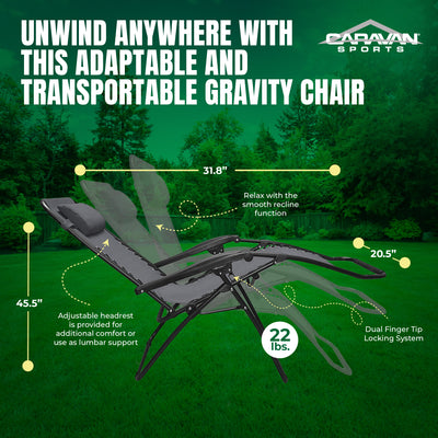 Caravan Canopy Infinity Zero Gravity Steel Patio Chair, Grey (Pair) (Open Box)