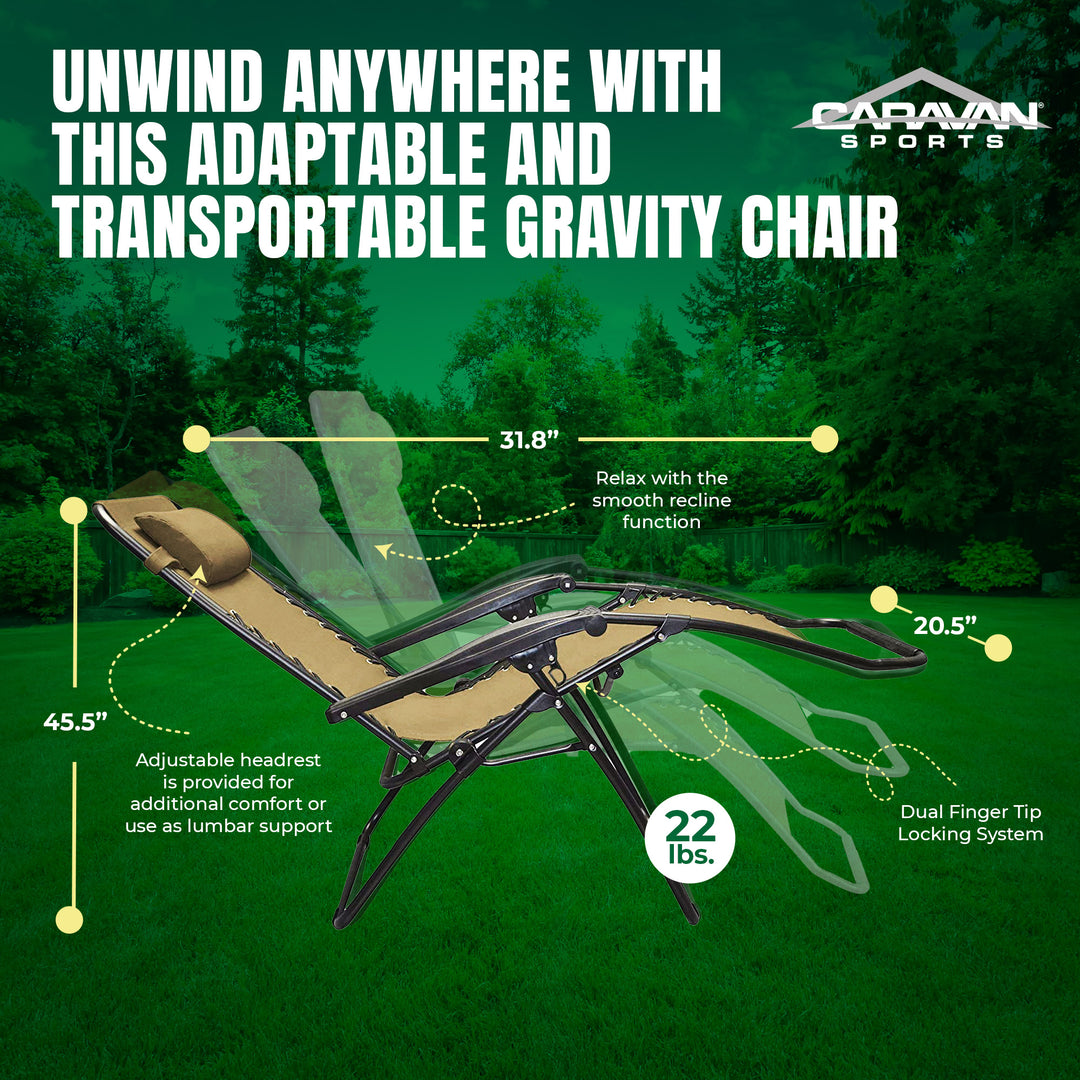 Caravan Canopy Infinity Zero Gravity Steel Frame Patio Deck Chair, Beige (Pair) - VMInnovations