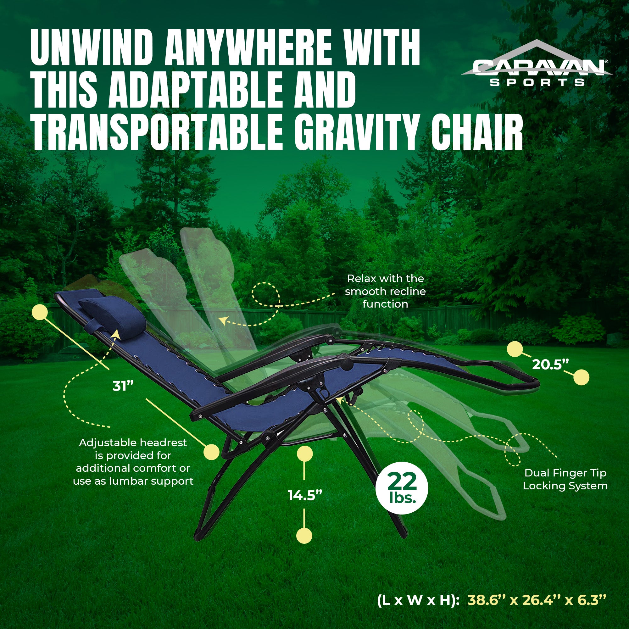 Caravan Canopy Infinity Zero Gravity Patio Chairs (2), Blue (Open Box) - VMInnovations