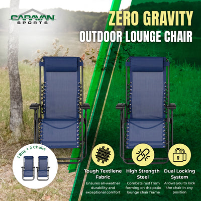 Caravan Canopy Infinity Zero Gravity Steel Frame Patio Chair, Blue (Pair) (Used)