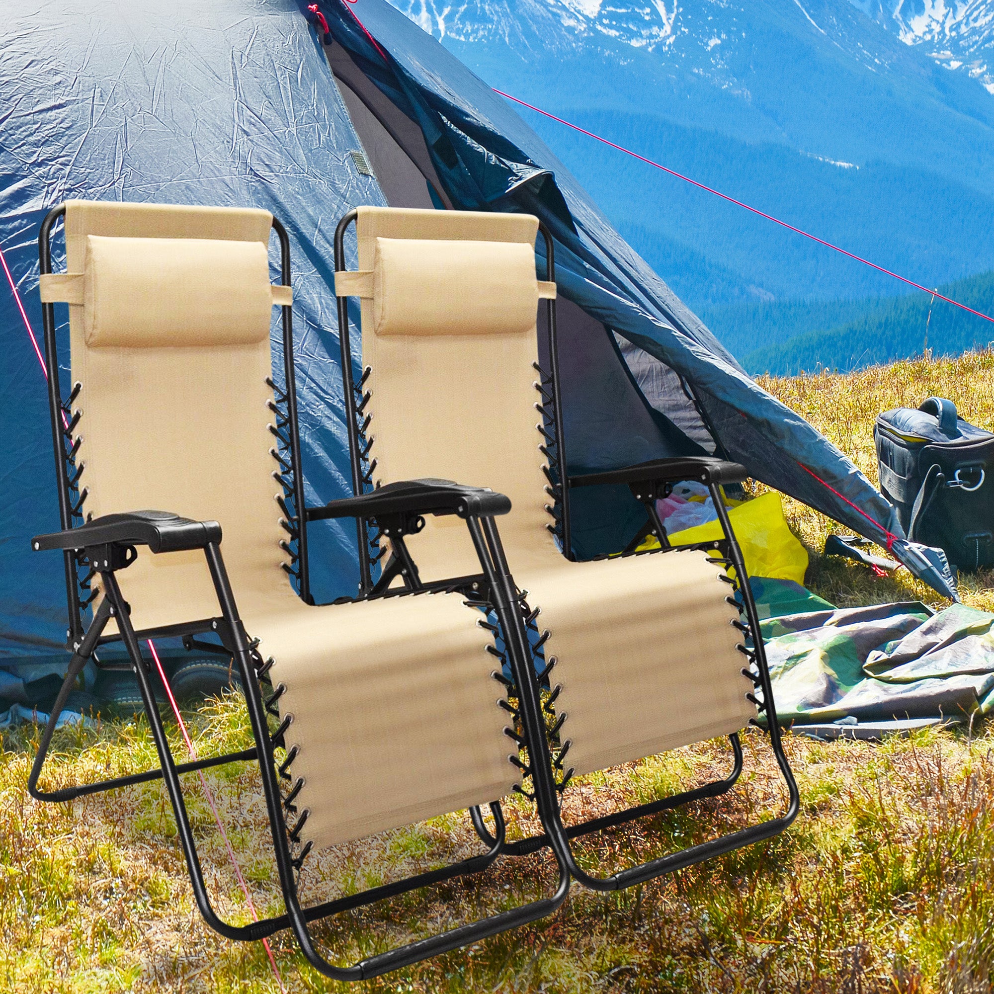 Caravan Canopy Zero Gravity Steel Frame Patio Chair, Beige (Pair) (Open Box) - VMInnovations