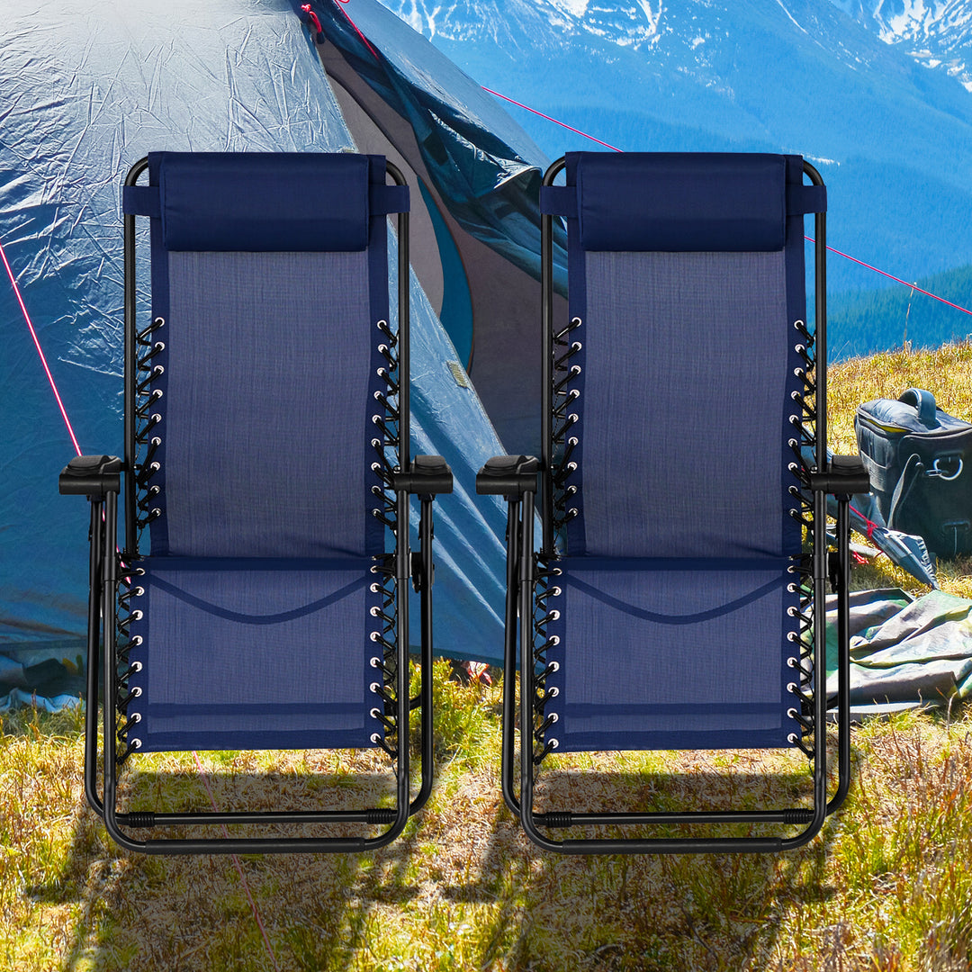 Caravan Canopy Infinity Zero Gravity Steel Frame Patio Deck Chair, Blue (2 Pack)