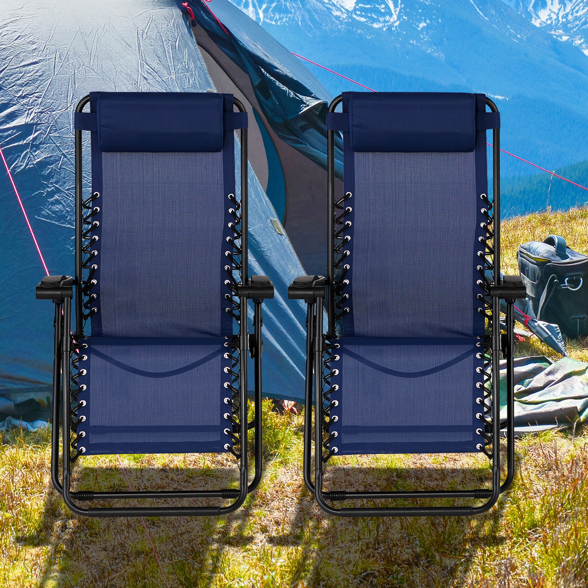 Caravan Canopy Infinity Zero Gravity Patio Chairs (2), Blue (Open Box) - VMInnovations